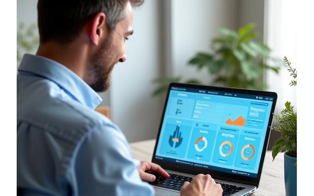 Person reviewing health data and progress charts on a digital dashboard